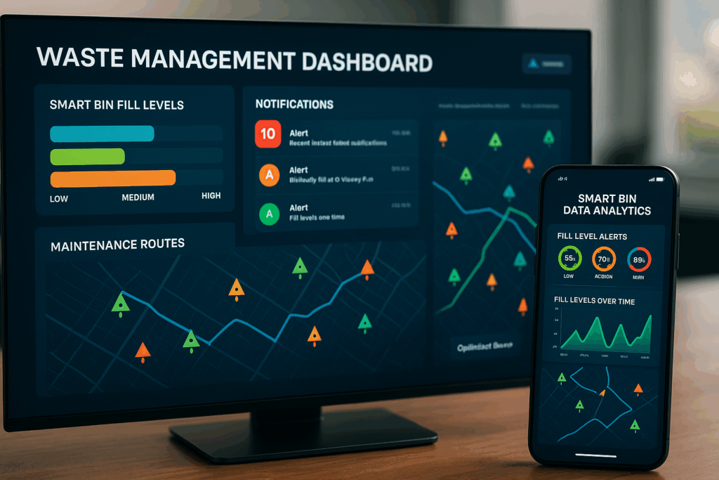 a computer showing data of waste management