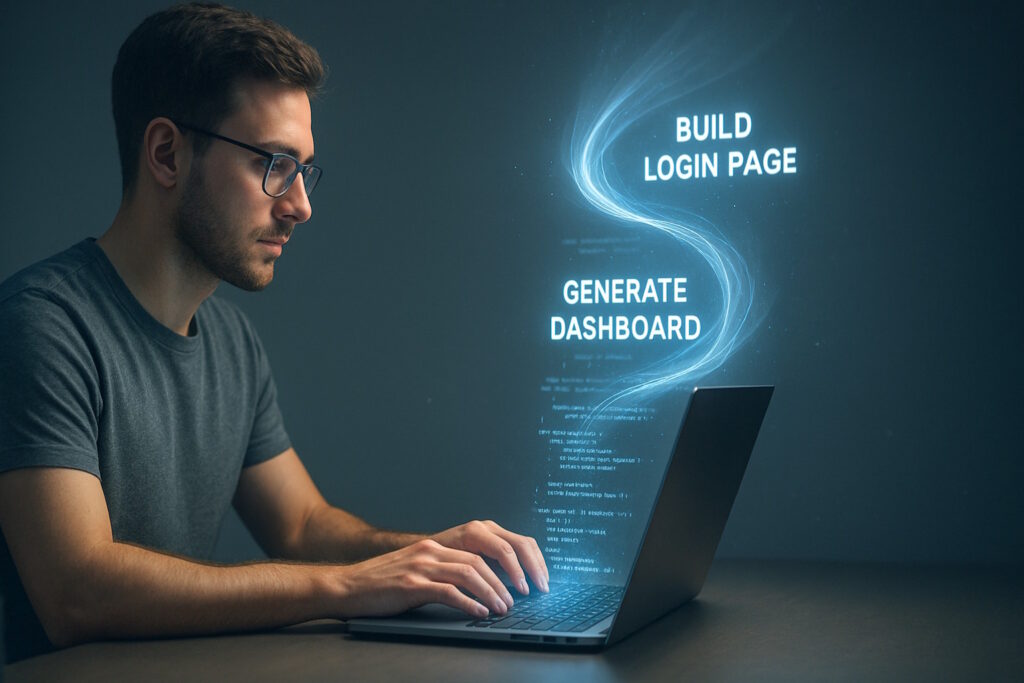 a man typing in front of his laptop