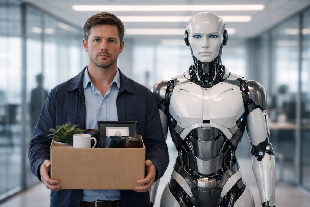 AI takeover human jobs image concept