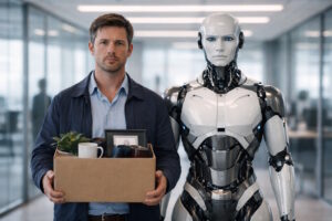 AI takeover human jobs image concept