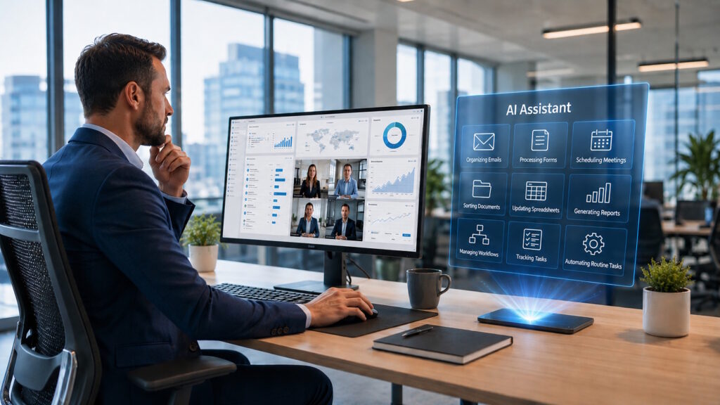 a man working in front of a monitor